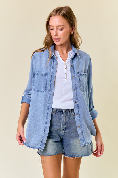 Chambray Roll-Tab Button-Down Shirt