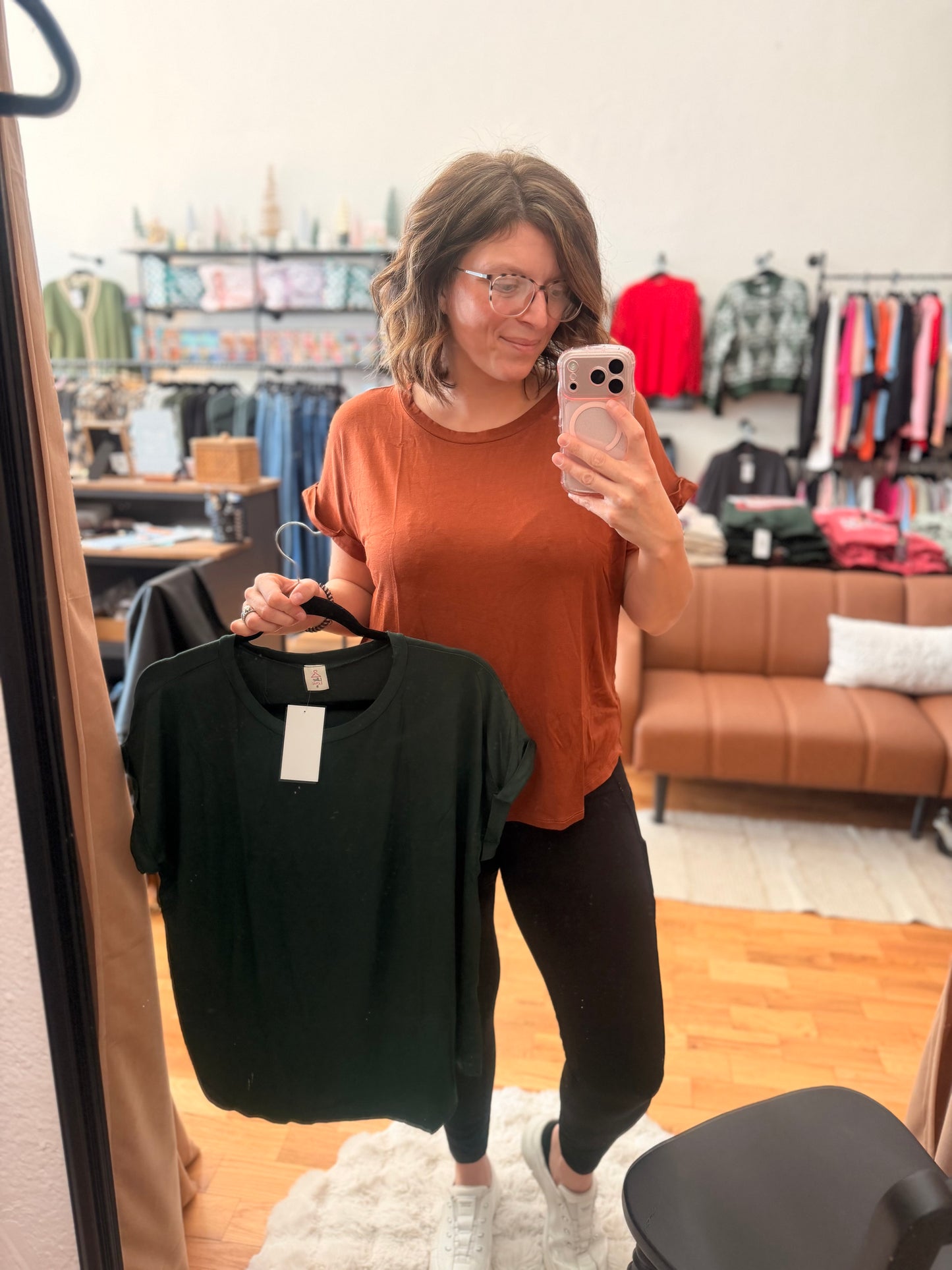 Rayon High Neck Rolled Sleeve Tee