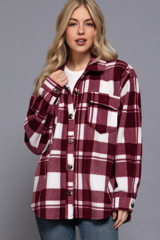 Burgundy Check Shacket