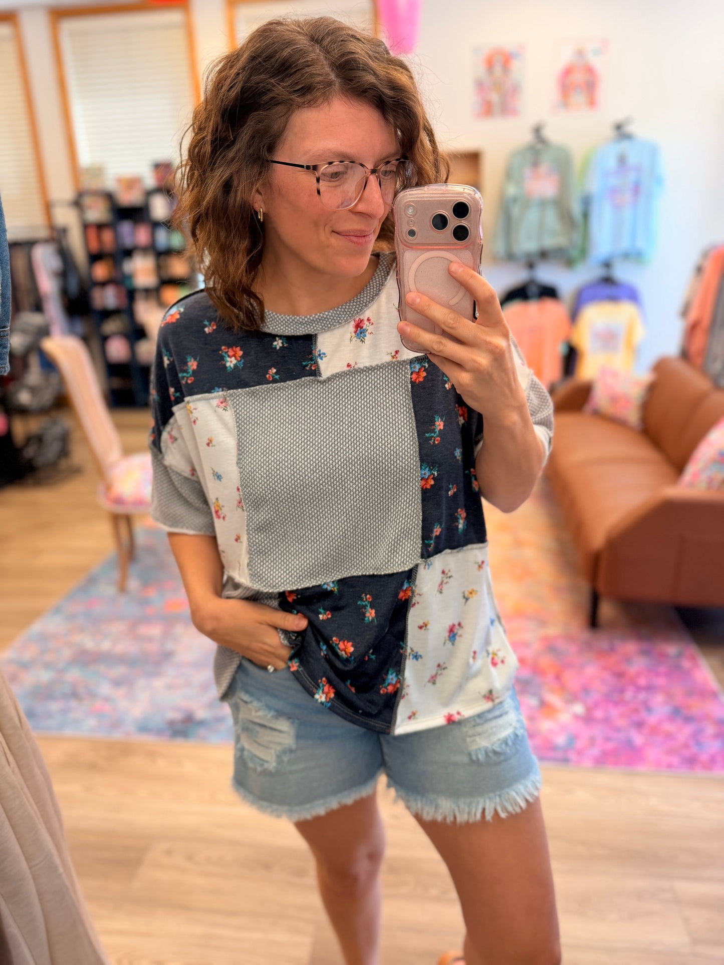 Patchwork Floral Mixed Print Top