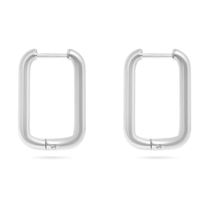 18K Gold Rounded Rectangle Everyday Huggie Earrings