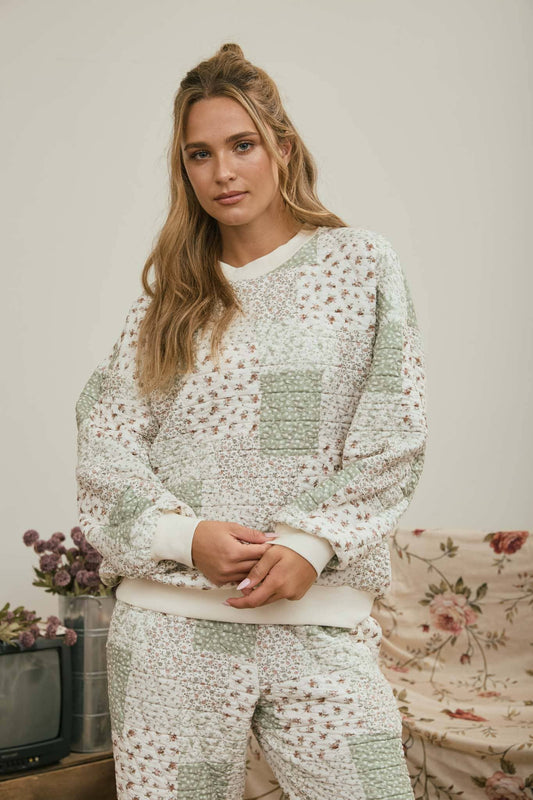 Floral Patchwork Quilted Pullover