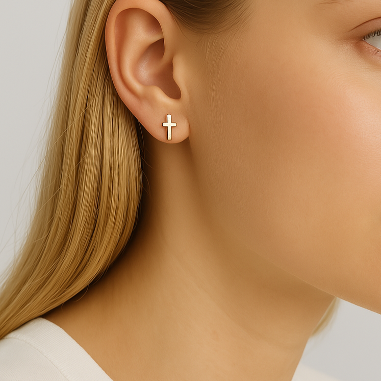 18K Gold Stainless Steel Cross Stud Earrings