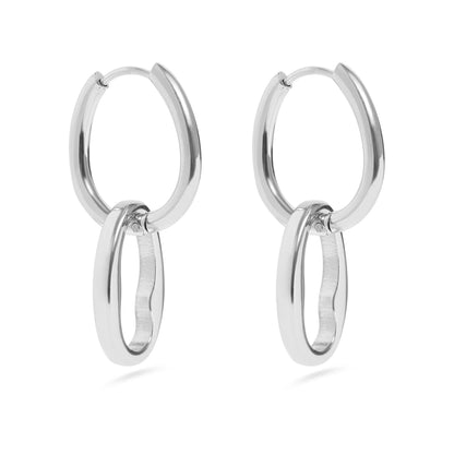 Interlocked Oval Pendant Earrings 18K Gold PVD Stainless Steel