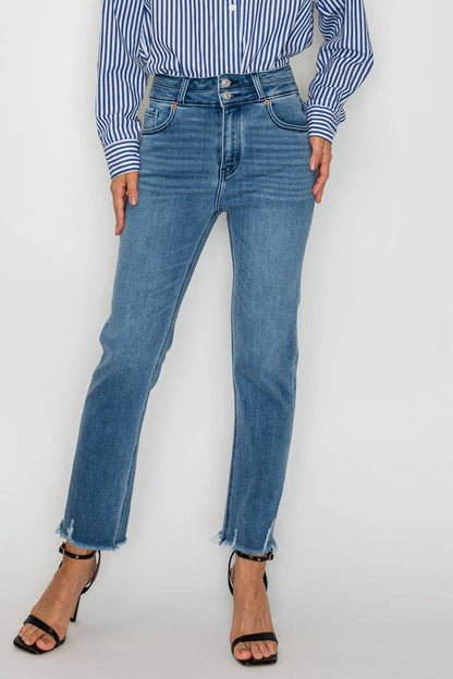 High Rise Double Waistband Straight Jean