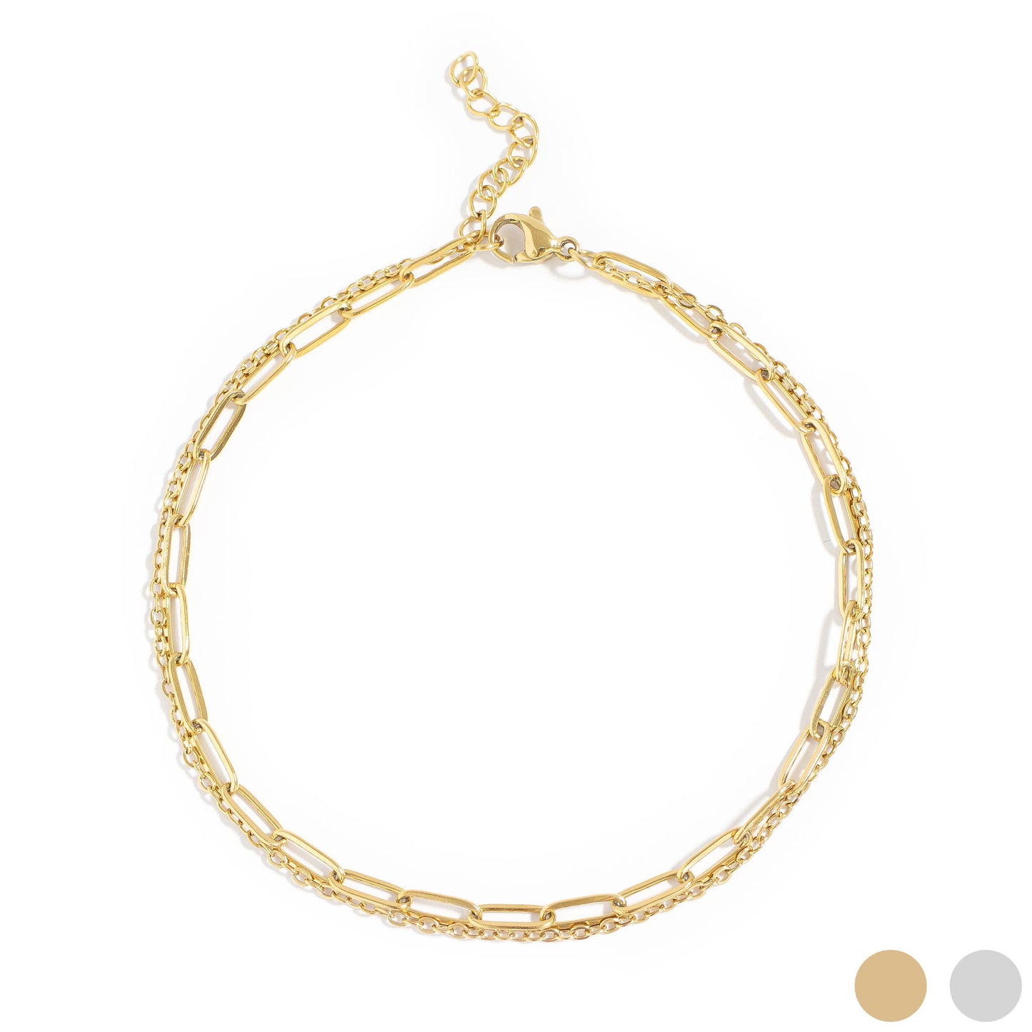 2 Row Stainless Steel Loop and Paperclip Chain Anklet