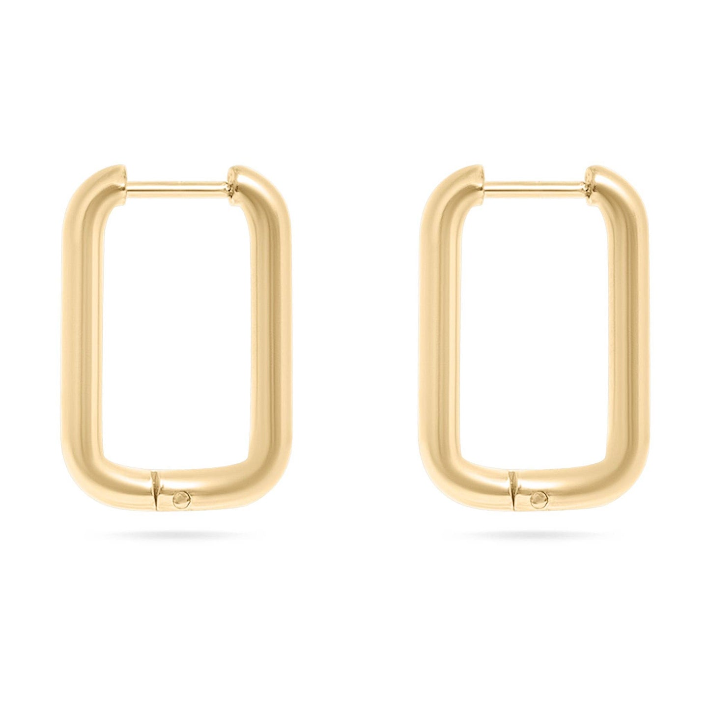 18K Gold Rounded Rectangle Everyday Huggie Earrings