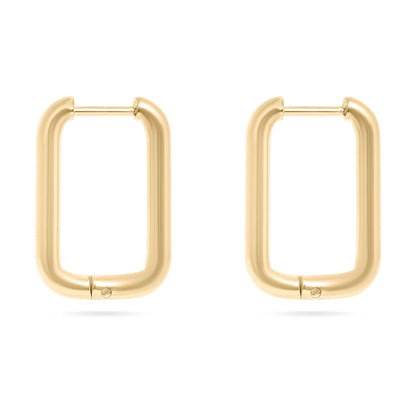 18K Gold Rounded Rectangle Everyday Huggie Earrings
