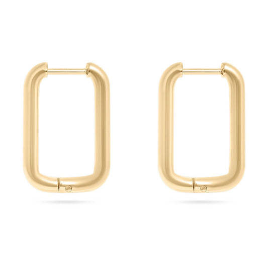 18K Gold Rounded Rectangle Everyday Huggie Earrings