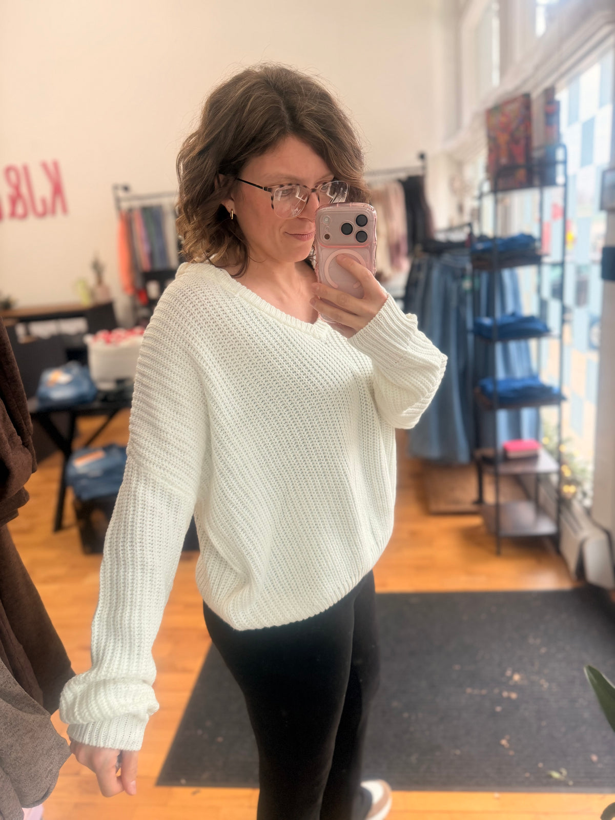 Oversized V-Neck Knit Sweater