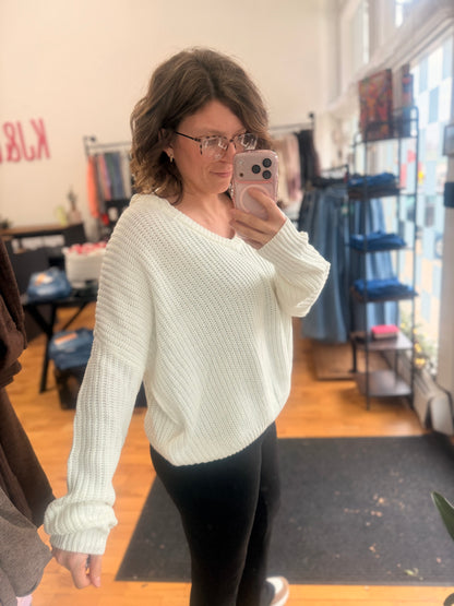 Oversized V-Neck Knit Sweater