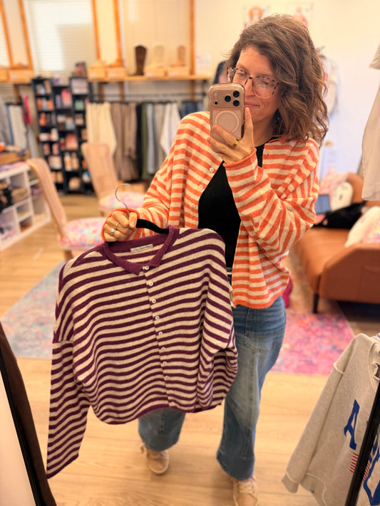 Striped Rolled Edge Cardigan