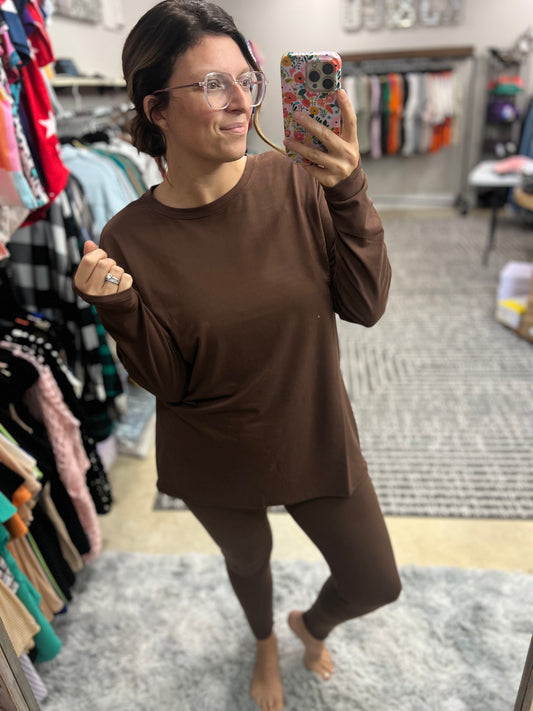 Buttery Soft Long Sleeve Loungewear Set in Brown