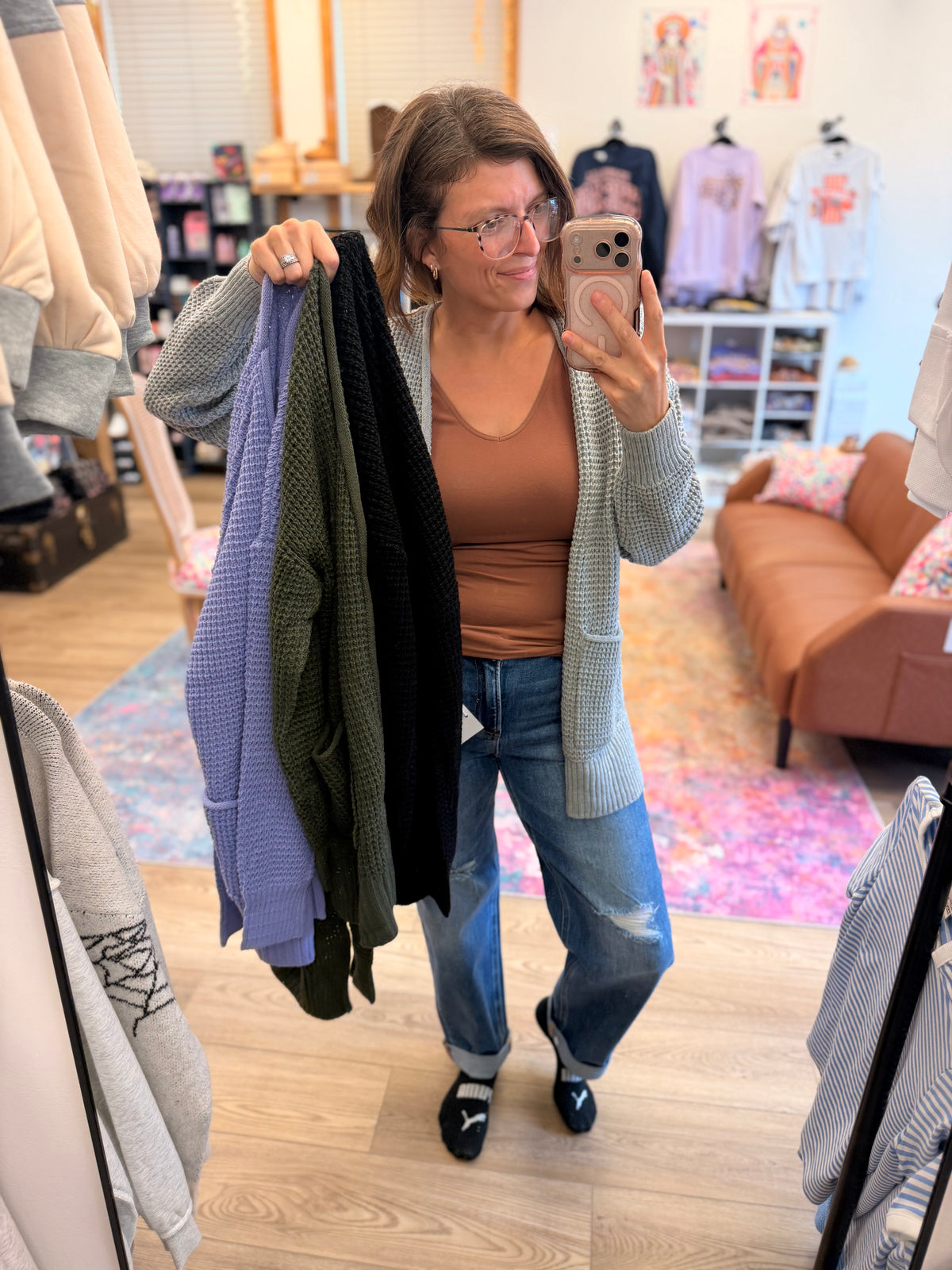 Waffle Knit Cardigan Sweater