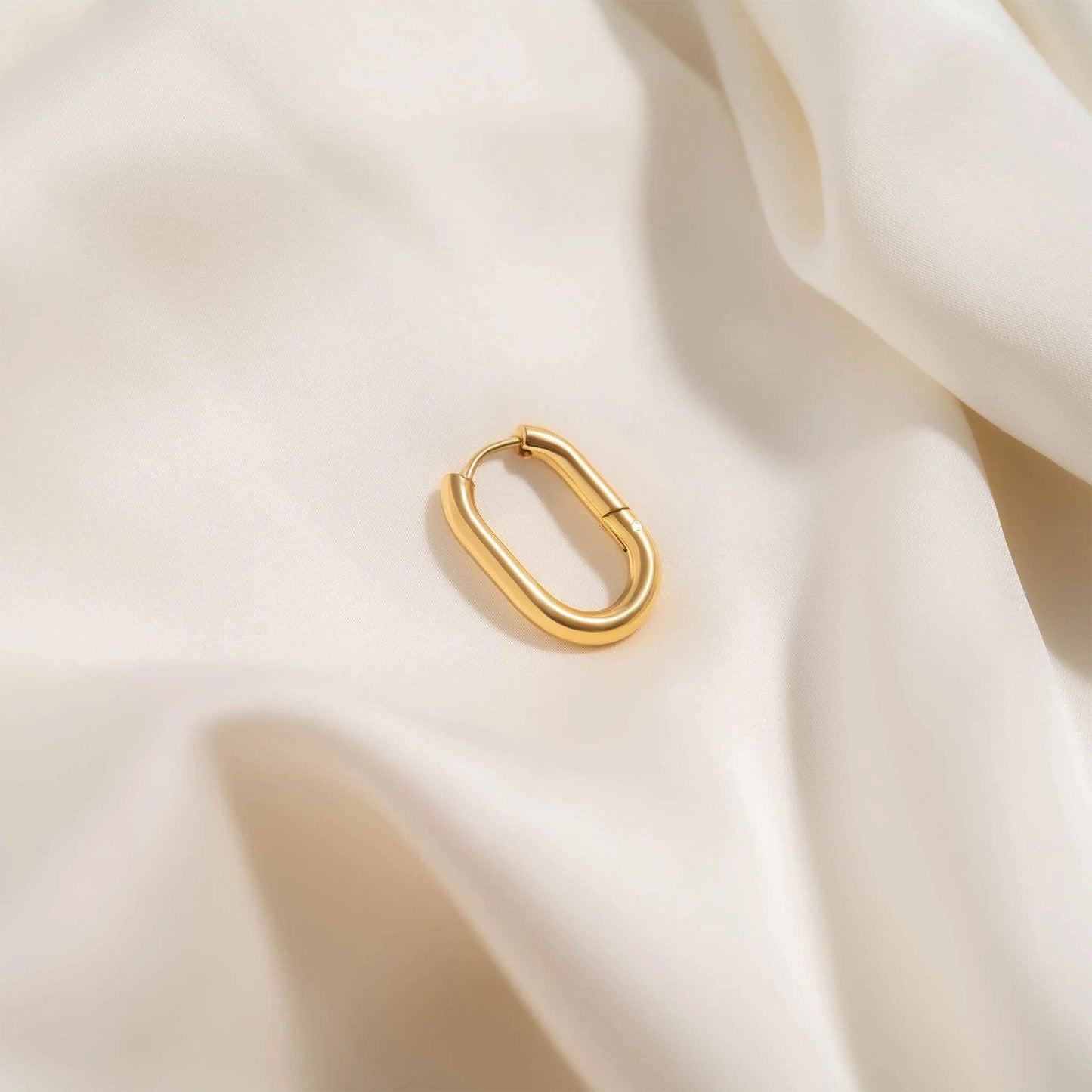 18K Gold Stainless Steel Oval Huggie Earrings