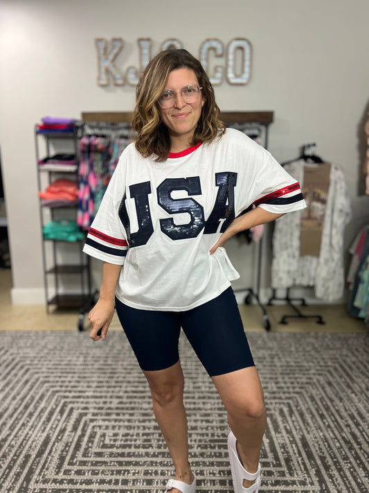 USA Sequin Patch Boxy Tee