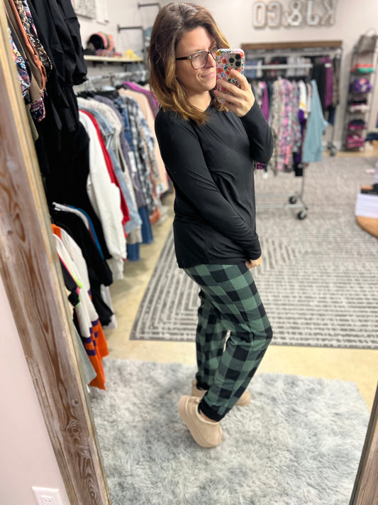 Doorbuster-Green & Black Plaid Jogger