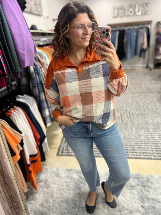 Orange & Blue Plaid Long Sleeve