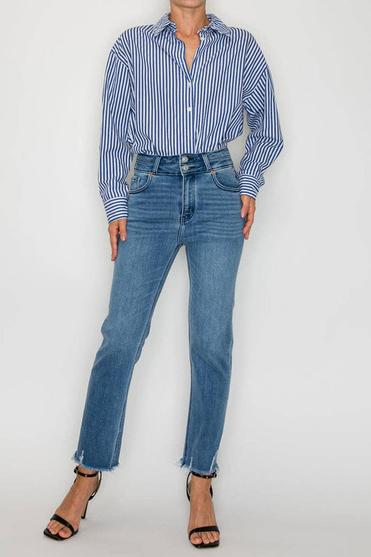 High Rise Double Waistband Straight Jean