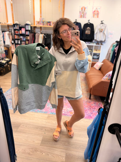 Colorblock Half Snap Sweatshirt