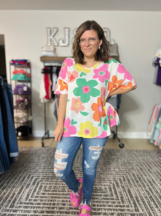 Bright and Bold Floral V Neck