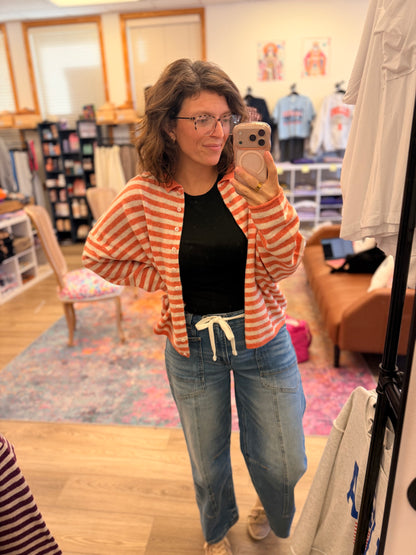 Striped Rolled Edge Cardigan