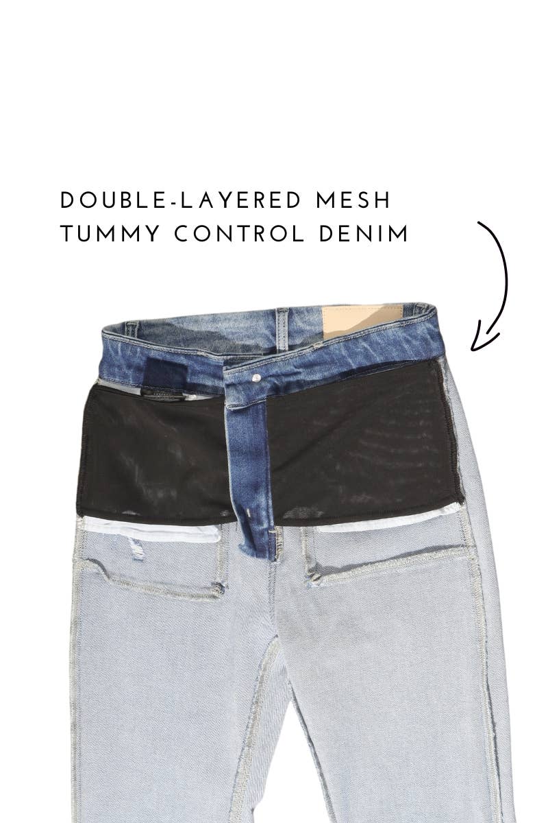 High Rise Mesh Tummy Control Straight Jeans