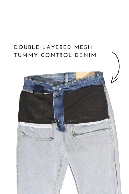 High Rise Mesh Tummy Control Straight Jeans