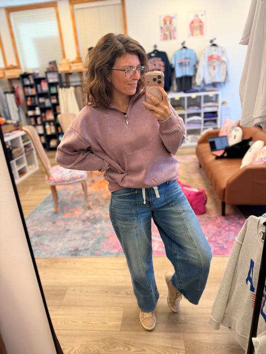 Half Zip Acid Wash Fleece Pullover