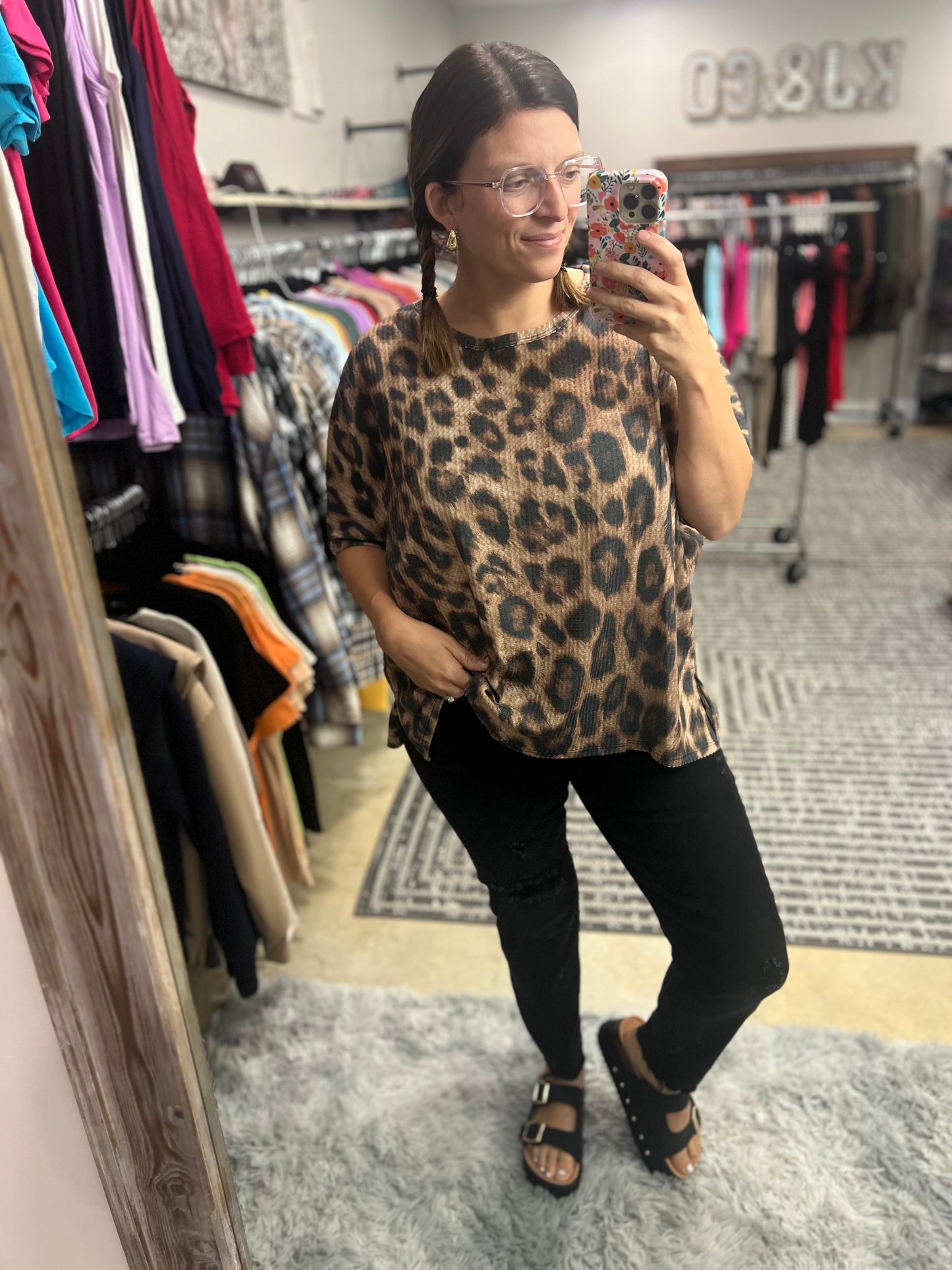 Animal Print Waffle Top