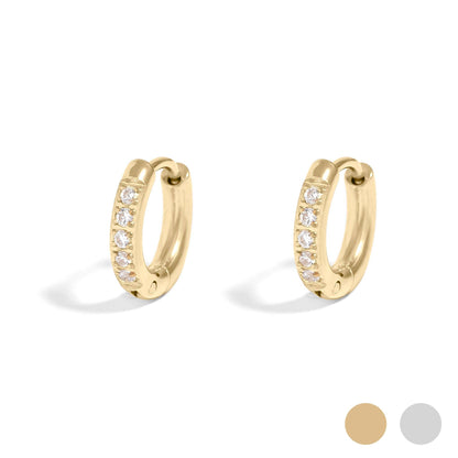 18K Gold Stainless Steel CZ Mini Huggie Earrings