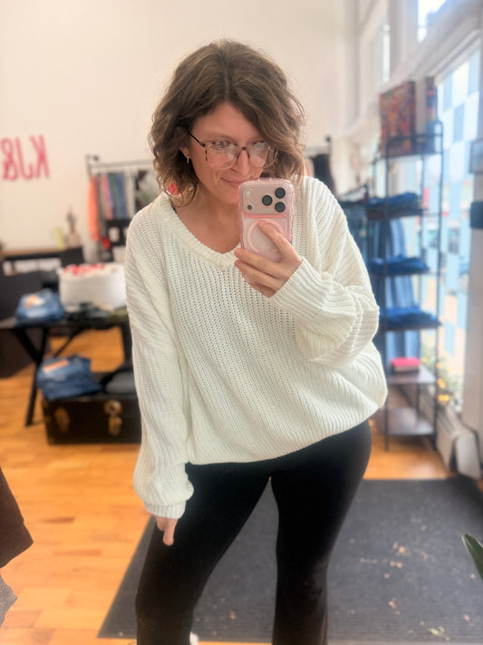 Oversized V-Neck Knit Sweater