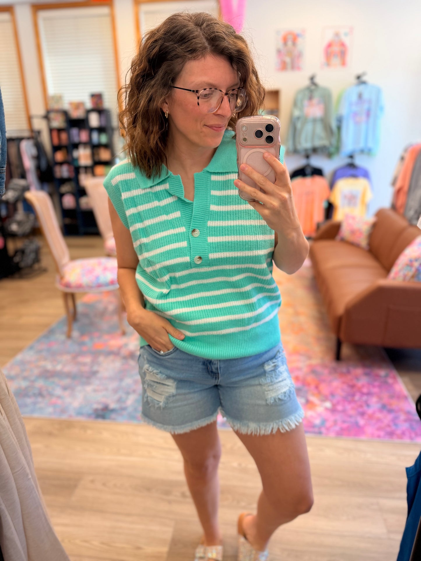 Striped Half-Button Collared Sweater Vest