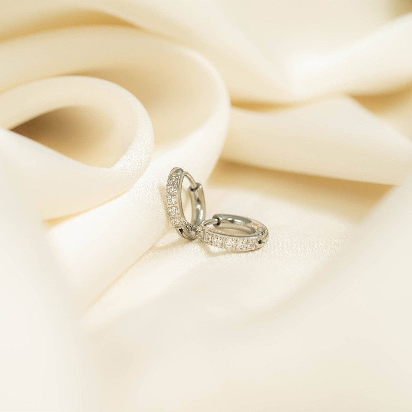 18K Gold Stainless Steel CZ Mini Huggie Earrings