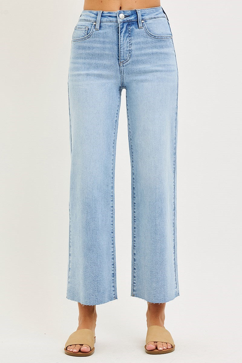 Risen Tummy Control High Rise Crop Wide Leg Jeans