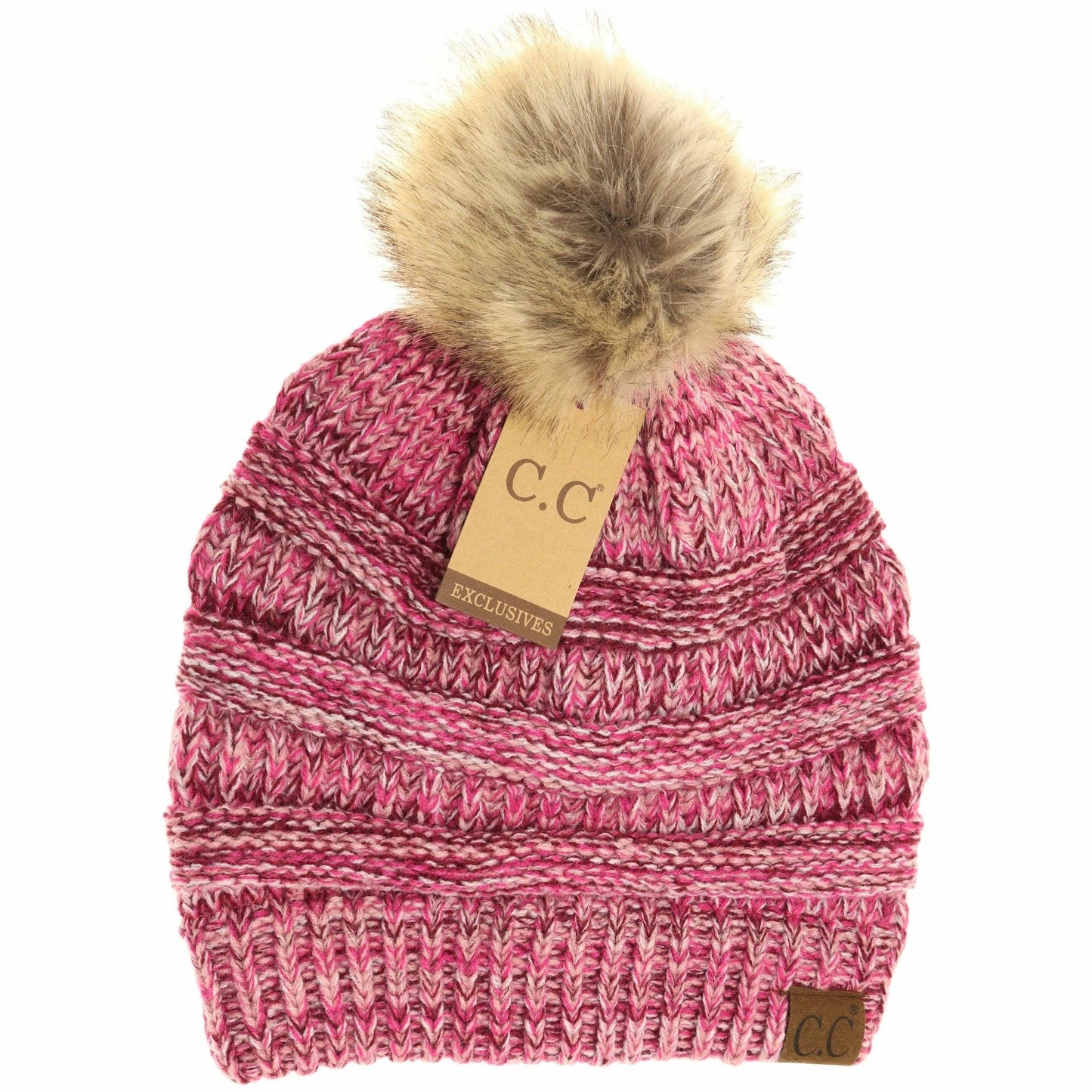 Four-Tone Fur Pom CC Beanie