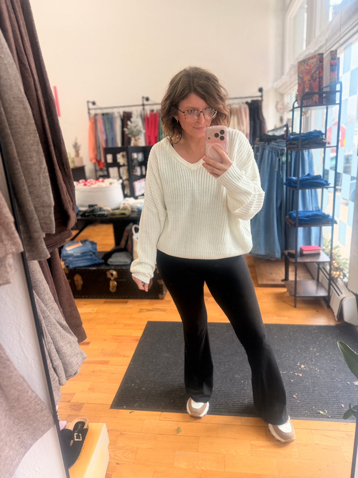 Oversized V-Neck Knit Sweater