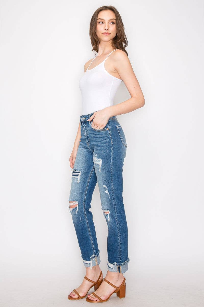 High Rise Mesh Tummy Control Straight Jeans