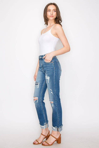 High Rise Mesh Tummy Control Straight Jeans