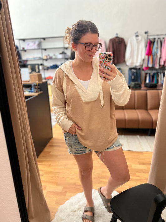 Deep V-Neck Hoodie Sweatshirt