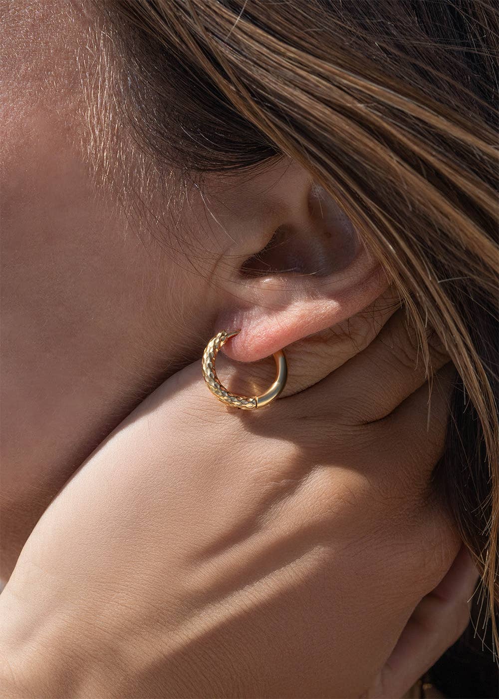 Half Textured Huggie Hoop Earrings 18K Gold PVD Stainless Steel