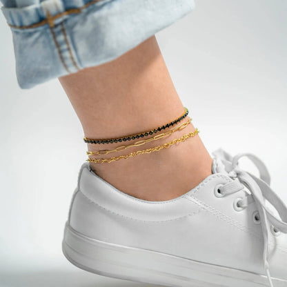 18K Gold Stainless Steel Linked Hearts Anklet