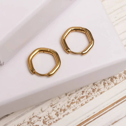 Geometric Huggie Hoop Earrings 18K Gold PVD Stainless Steel