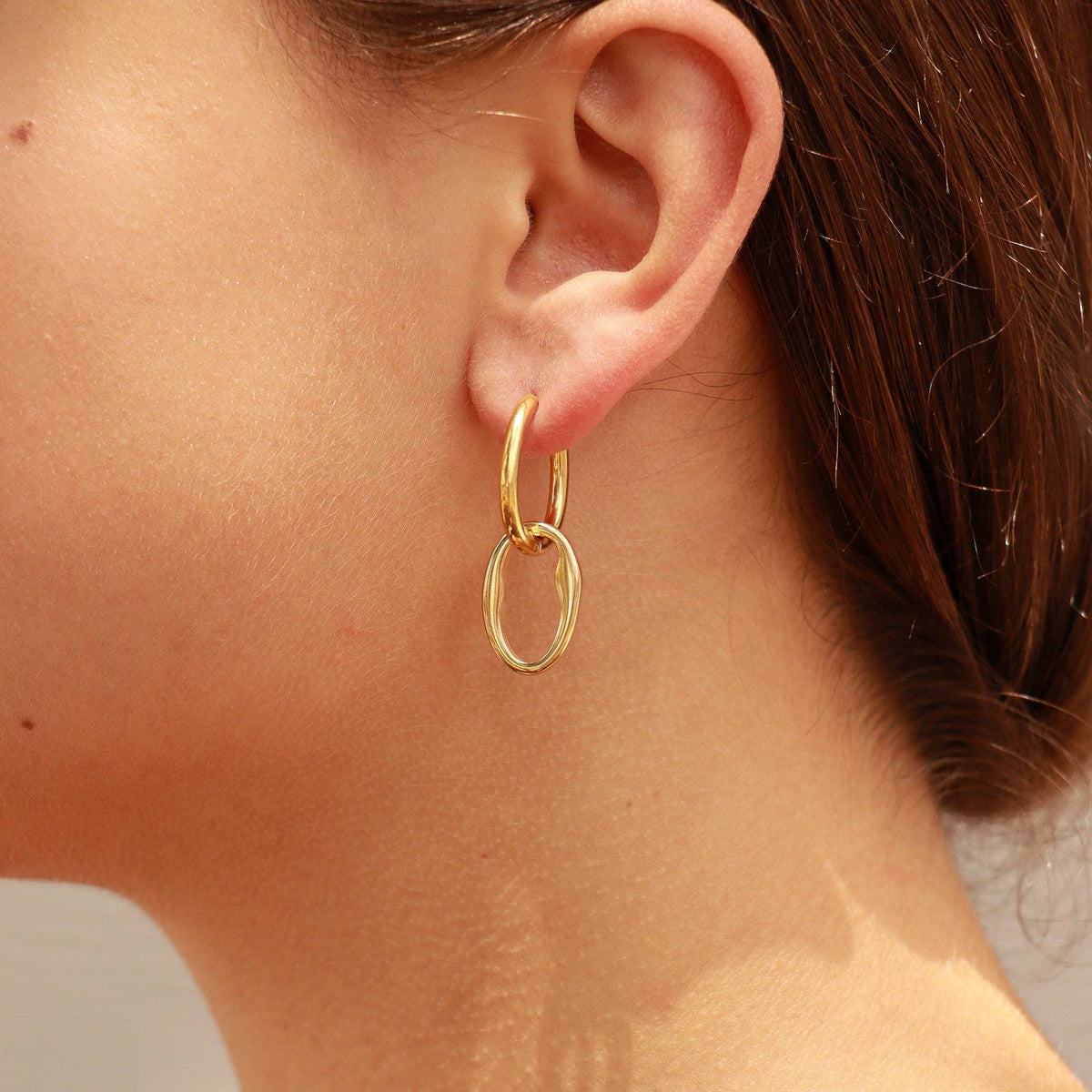 Interlocked Oval Pendant Earrings 18K Gold PVD Stainless Steel