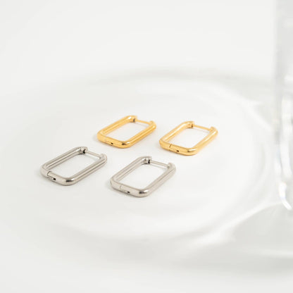 18K Gold Rounded Rectangle Everyday Huggie Earrings