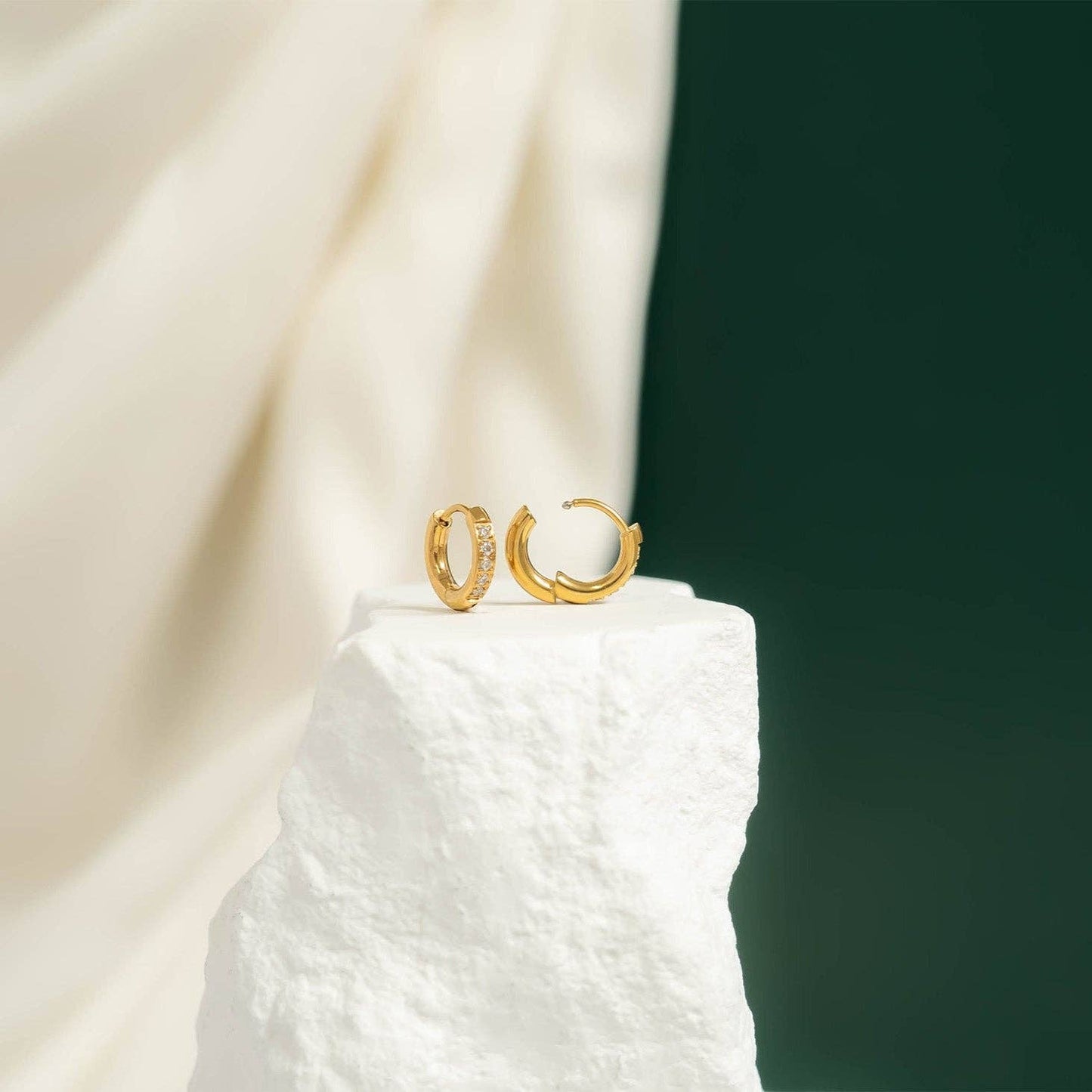 18K Gold Stainless Steel CZ Mini Huggie Earrings