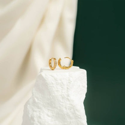 18K Gold Stainless Steel CZ Mini Huggie Earrings