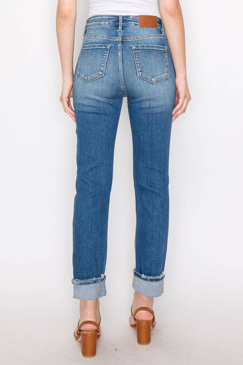 High Rise Mesh Tummy Control Straight Jeans