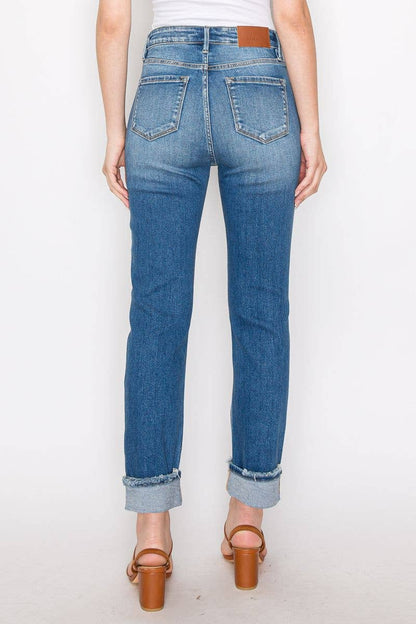 High Rise Mesh Tummy Control Straight Jeans