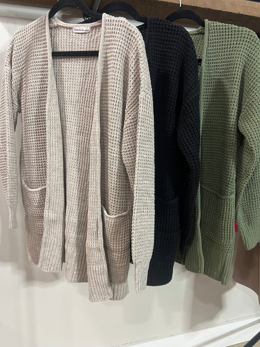 Waffle Knit Cardigan Sweater